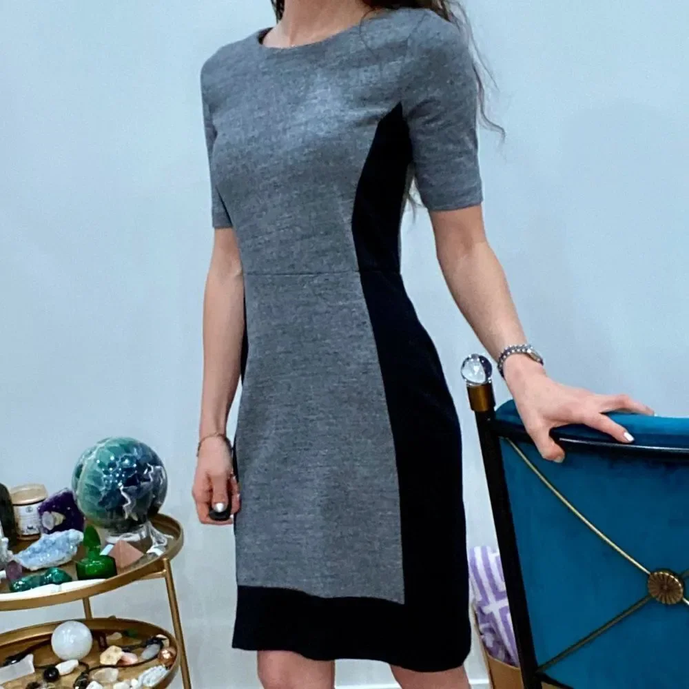🌟 J CREW Monochrome Gray Black Jersey Dress